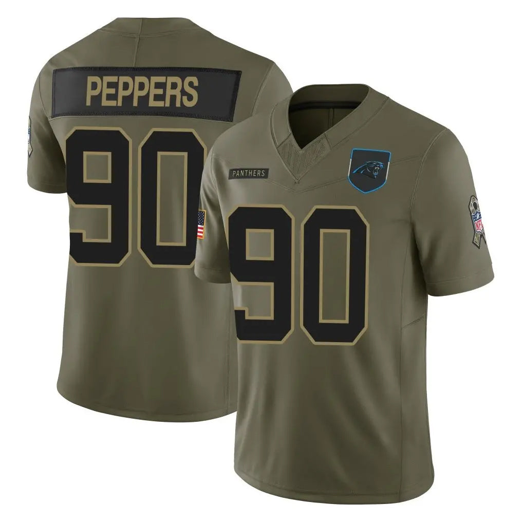 Blackjersey C.Panthers #90 Julius Peppers Player Olive Salute to Service Limited Home Game Stitched Jerseys