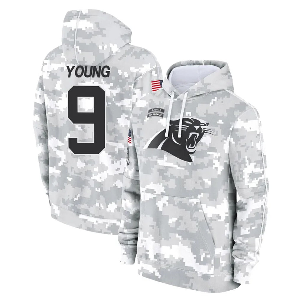 Blackjersey C.Panthers #9 Bryce Young Player Arctic Camo Salute to Service Pullover Hoodies Limited Game Stitched Jerseys