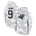 Blackjersey C.Panthers #9 Bryce Young Player Arctic Camo Salute to Service Pullover Hoodies Limited Game Stitched Jerseys