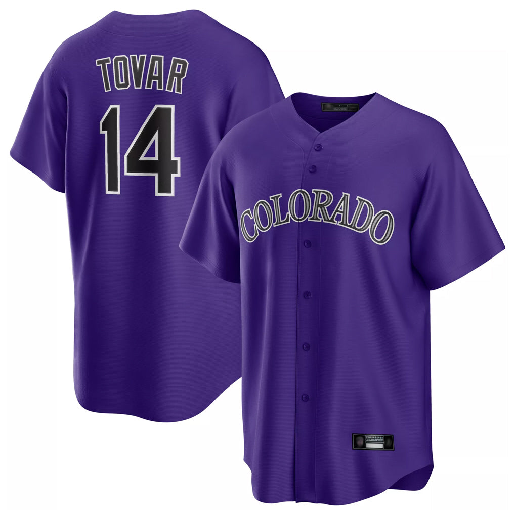 Blackjersey C.Rockies #14 Ezequiel Tovar Player Purple Game Home Stitched Jerseys