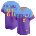 Blackjersey C.Rockies #21 Kyle Freeland Player Purple-Light Blue City Connect Limited Home T-shirt Stitched Jerseys