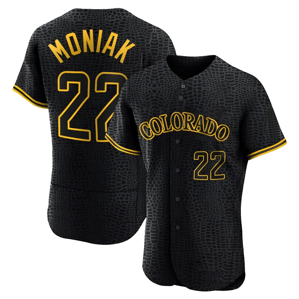 Blackjersey C.Rockies #22 Mickey Moniak Player Black Snake Skin City Limited Elite Home Stitched Jerseys