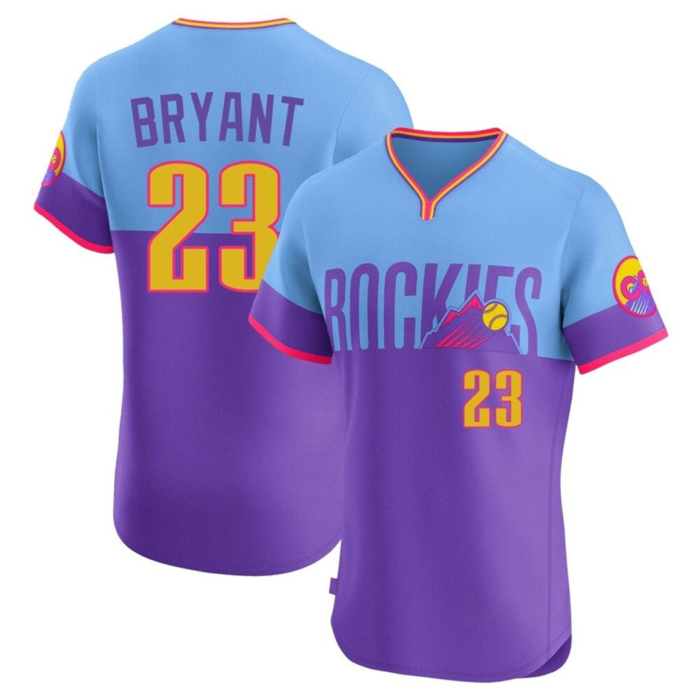 Blackjersey C.Rockies #23 Kris Bryant Player Purple-Light Blue City Connect Limited Elite Home T-shirt Stitched Jerseys