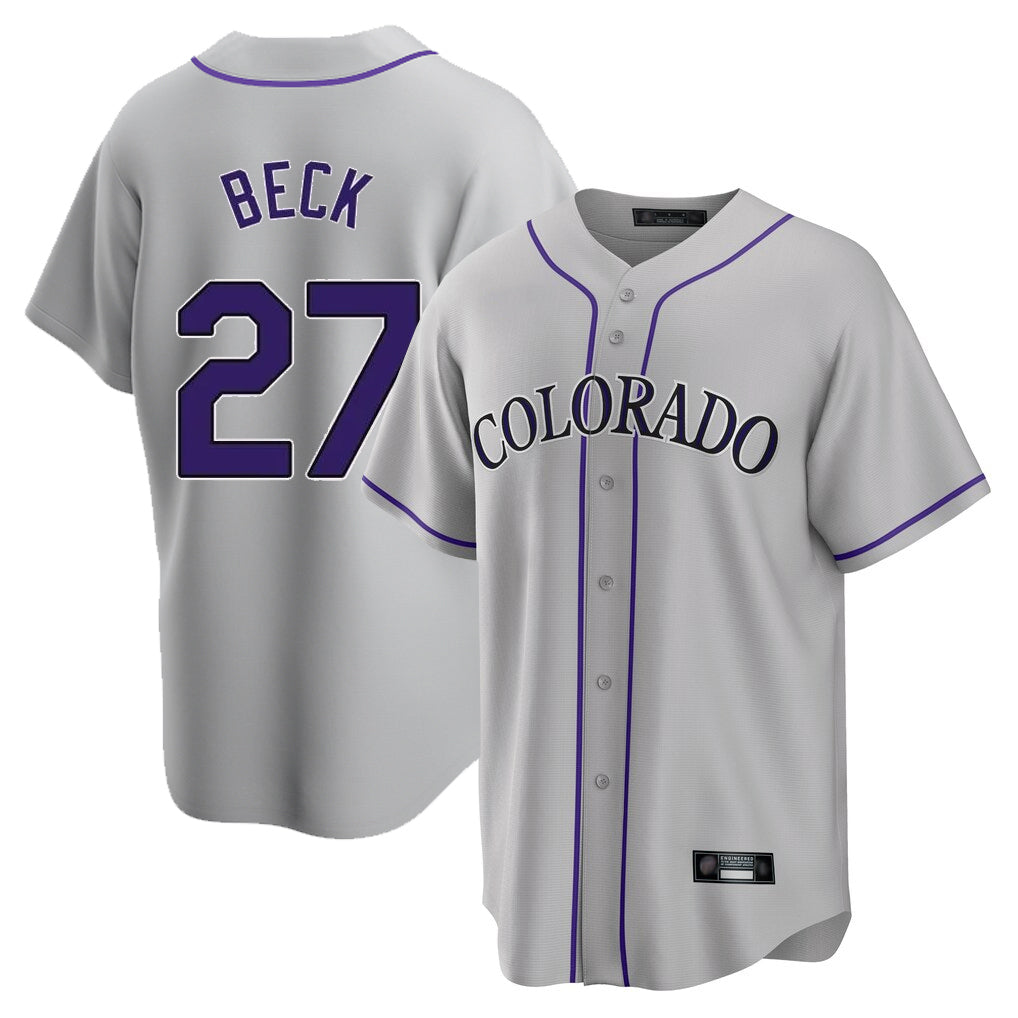 Blackjersey C.Rockies #27 Jordan Beck Player Gray Game Home Stitched Jerseys