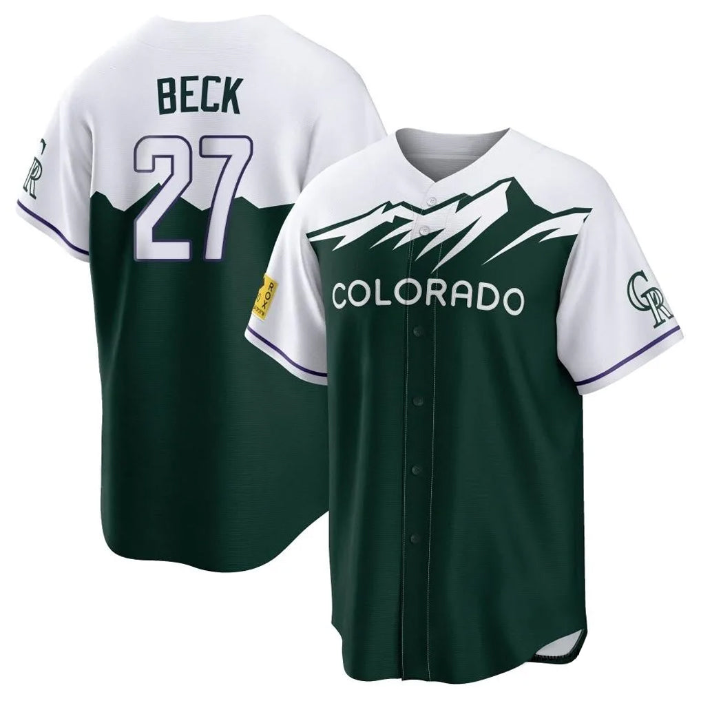 Blackjersey C.Rockies #27 Jordan Beck Player Green City Connect Home Game Stitched Jerseys