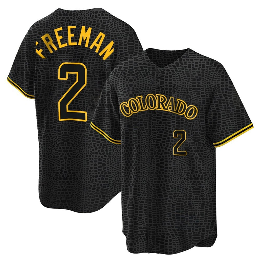 Blackjersey C.Rockies #2 Tyler Freeman Player Black Snake Skin City Home Game Stitched Jerseys