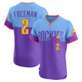 Blackjersey C.Rockies #2 Tyler Freeman Player Purple-Light Blue City Connect Limited Elite Home T-shirt Stitched Jerseys