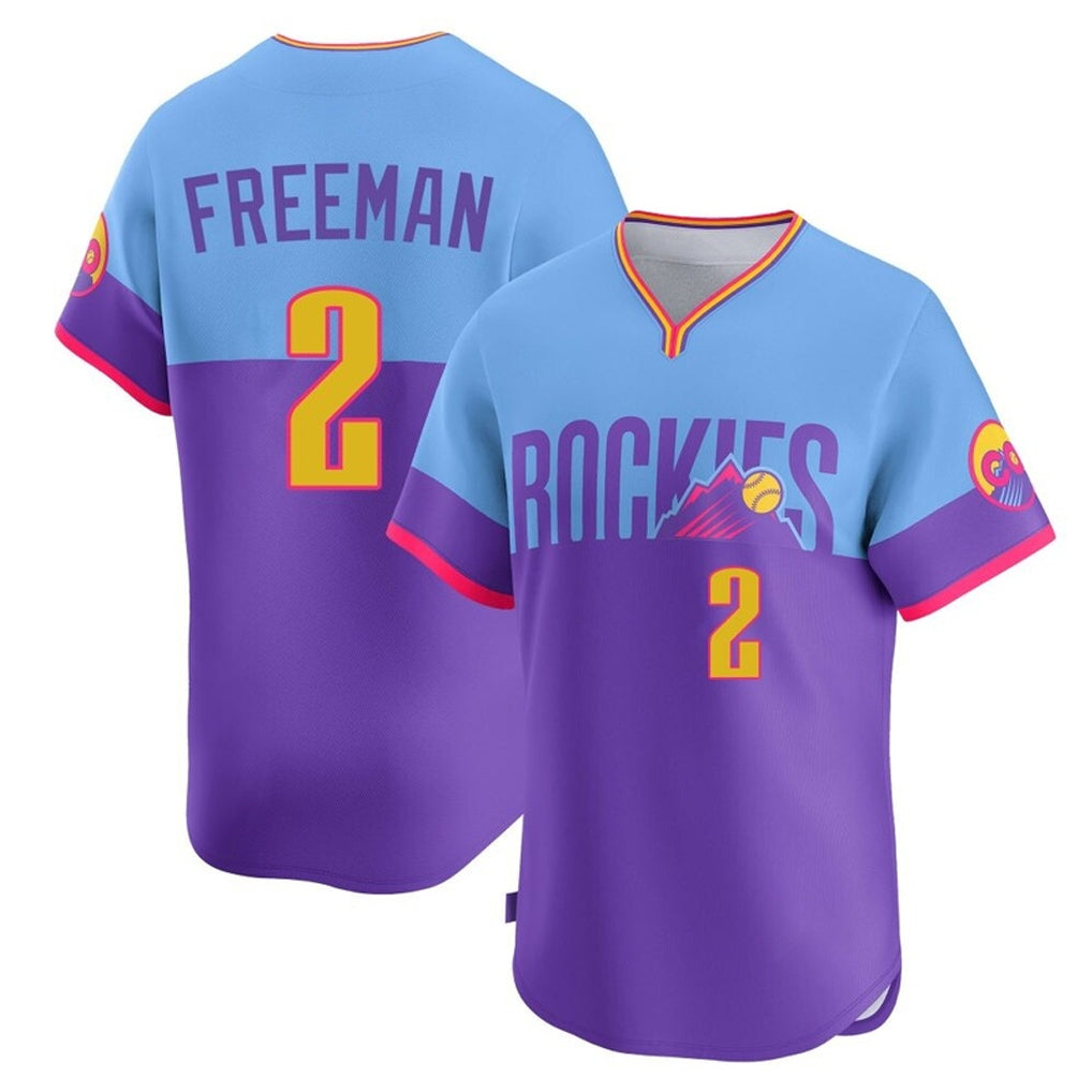 Blackjersey C.Rockies #2 Tyler Freeman Player Purple-Light Blue City Connect Limited Home T-shirt Stitched Jerseys