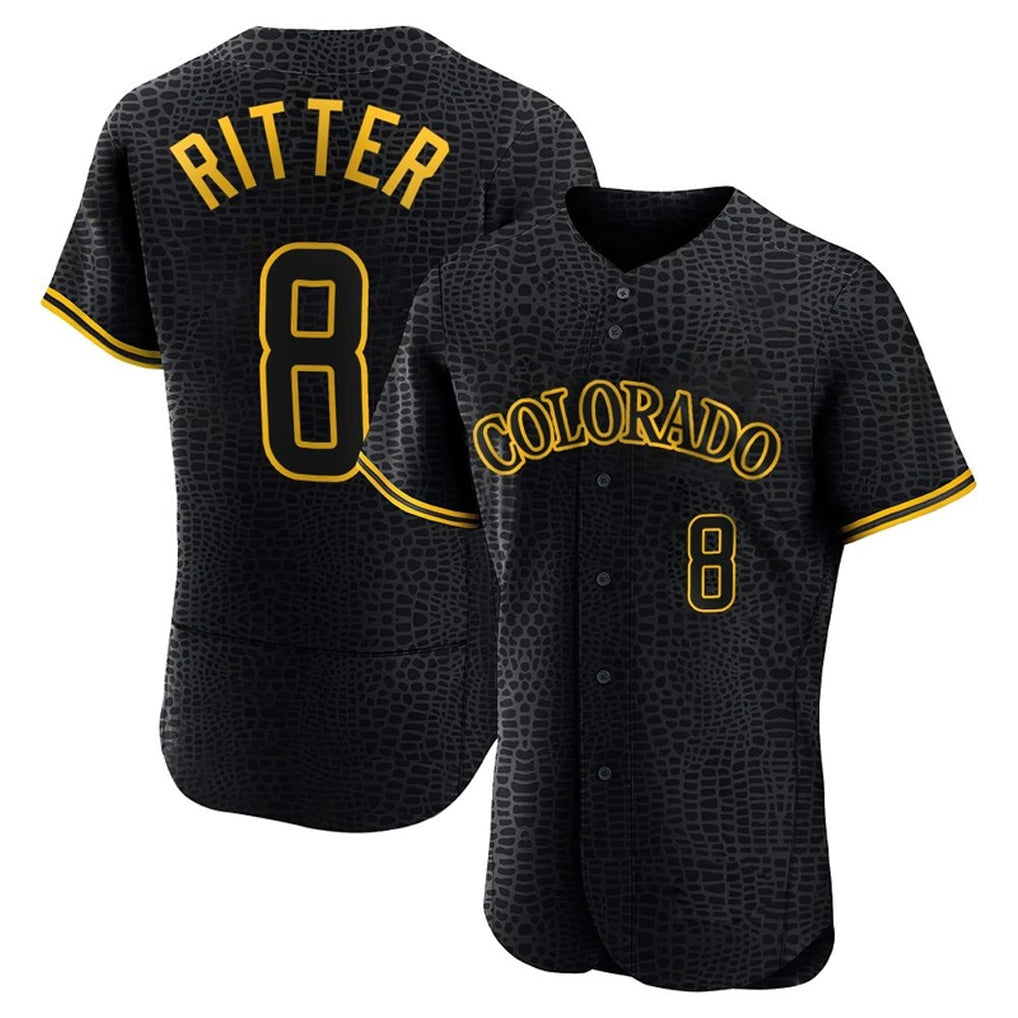 Blackjersey C.Rockies #8 Ryan Ritter Player Black Snake Skin City Limited Elite Home Stitched Jerseys