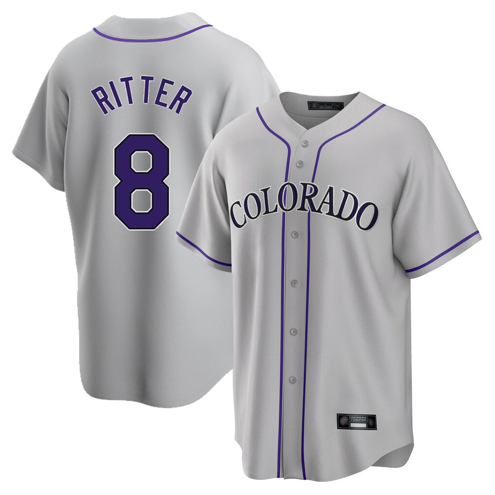 Blackjersey C.Rockies #8 Ryan Ritter Player Gray Game Home Stitched Jerseys