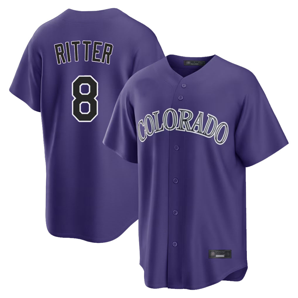 Blackjersey C.Rockies #8 Ryan Ritter Player Purple Game Home Stitched Jerseys