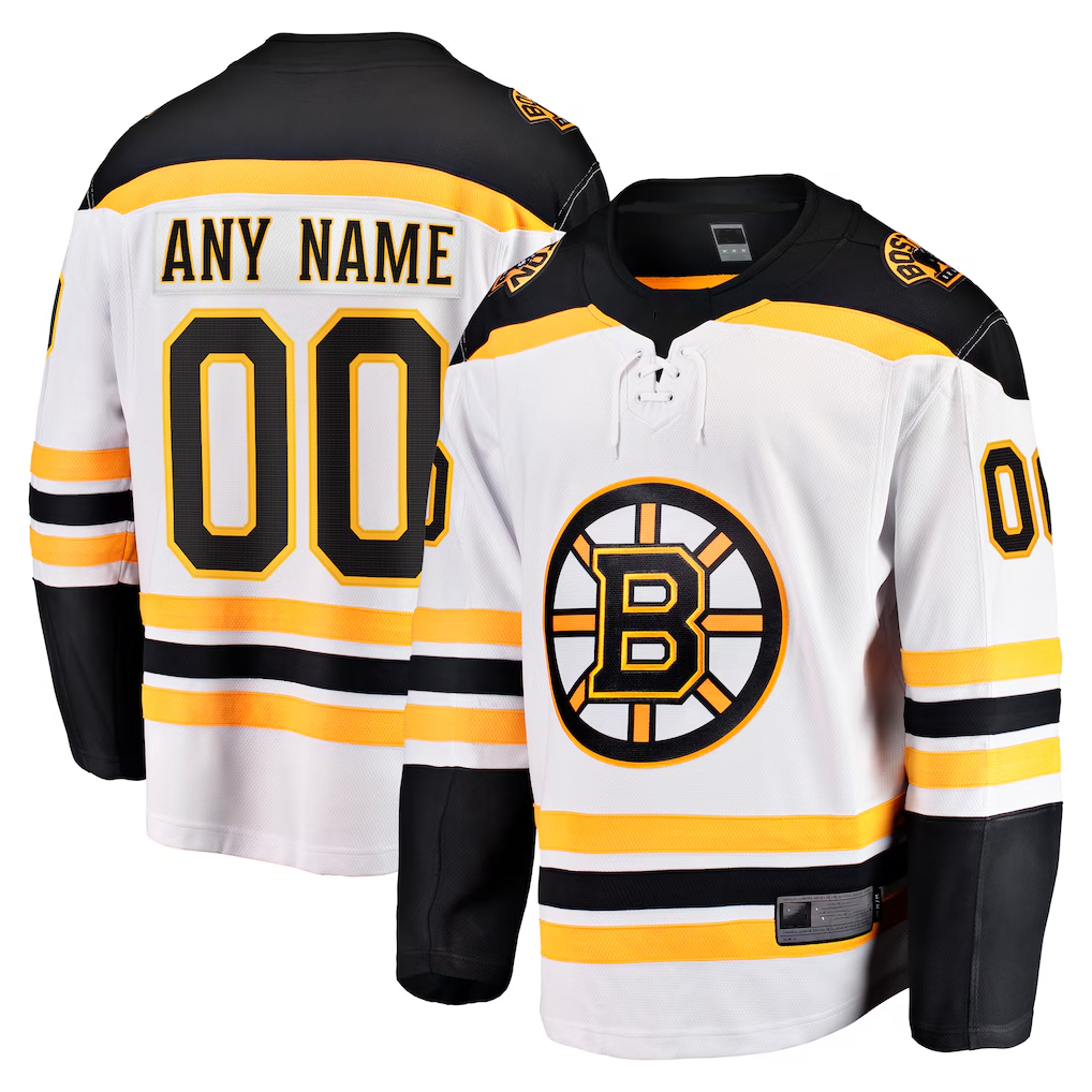 Blackjersey Custom B.Bruins White Away Breakaway Stitched Jerseys