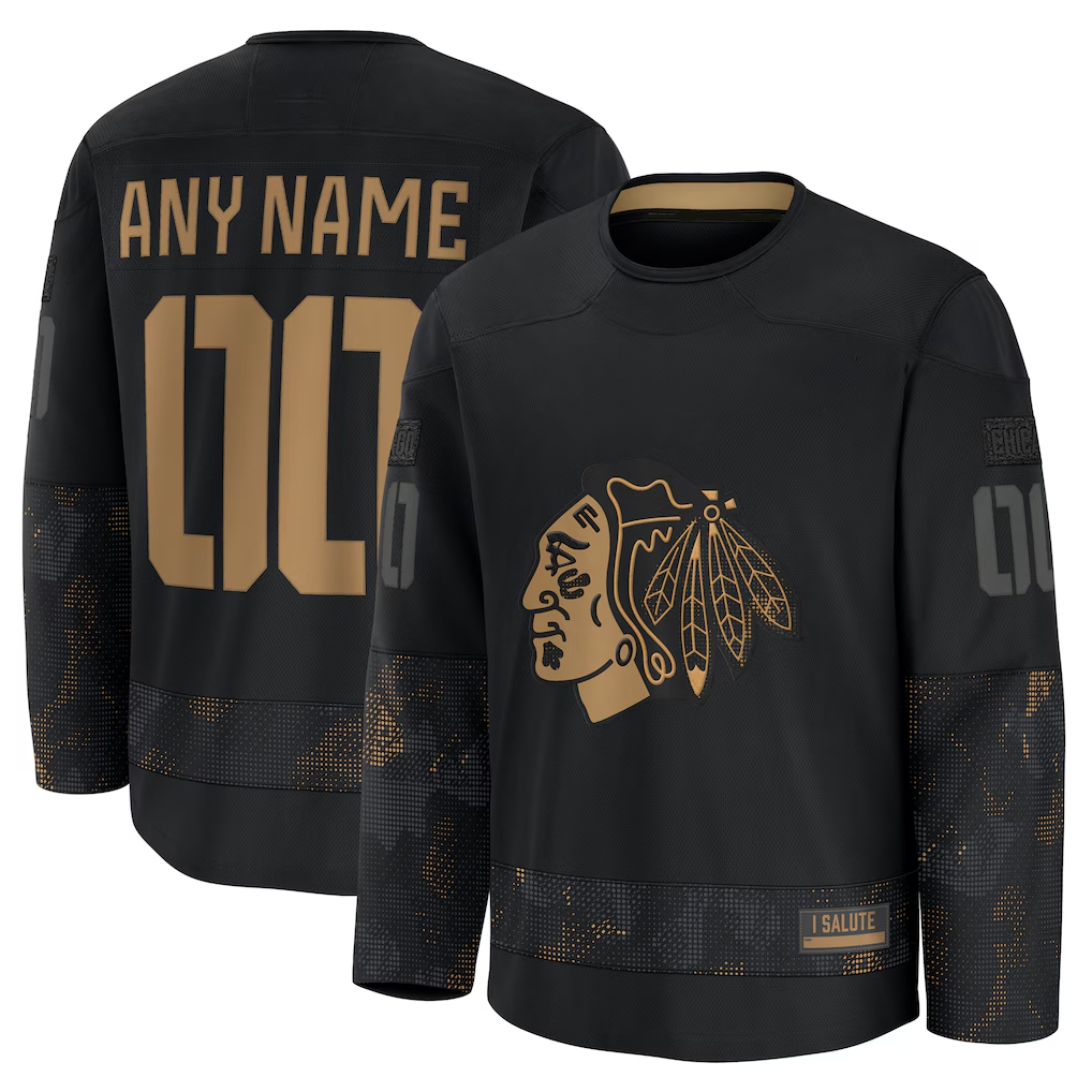 Blackjersey Custom C.Blackhawks Black 2024 Military Appreciation Practice Jerseys