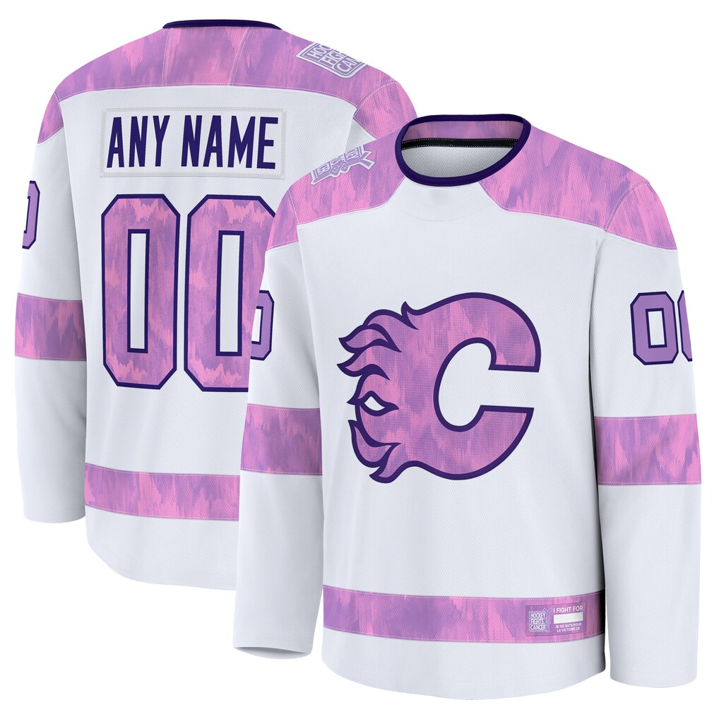 Blackjersey Custom C.Flames White 2024 Hockey Fights Cancer Practice Jerseys