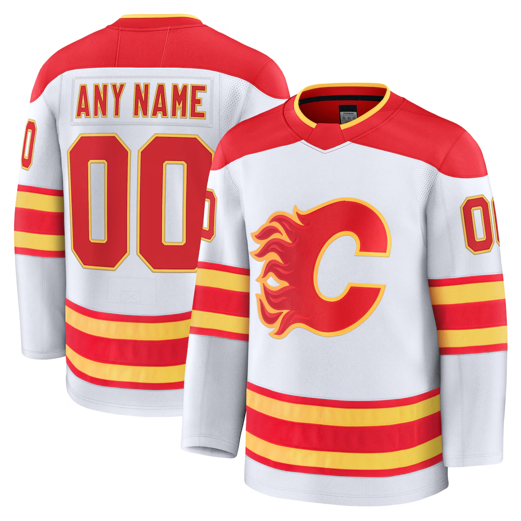 Blackjersey Custom C.Flames White Away Premium Jerseys