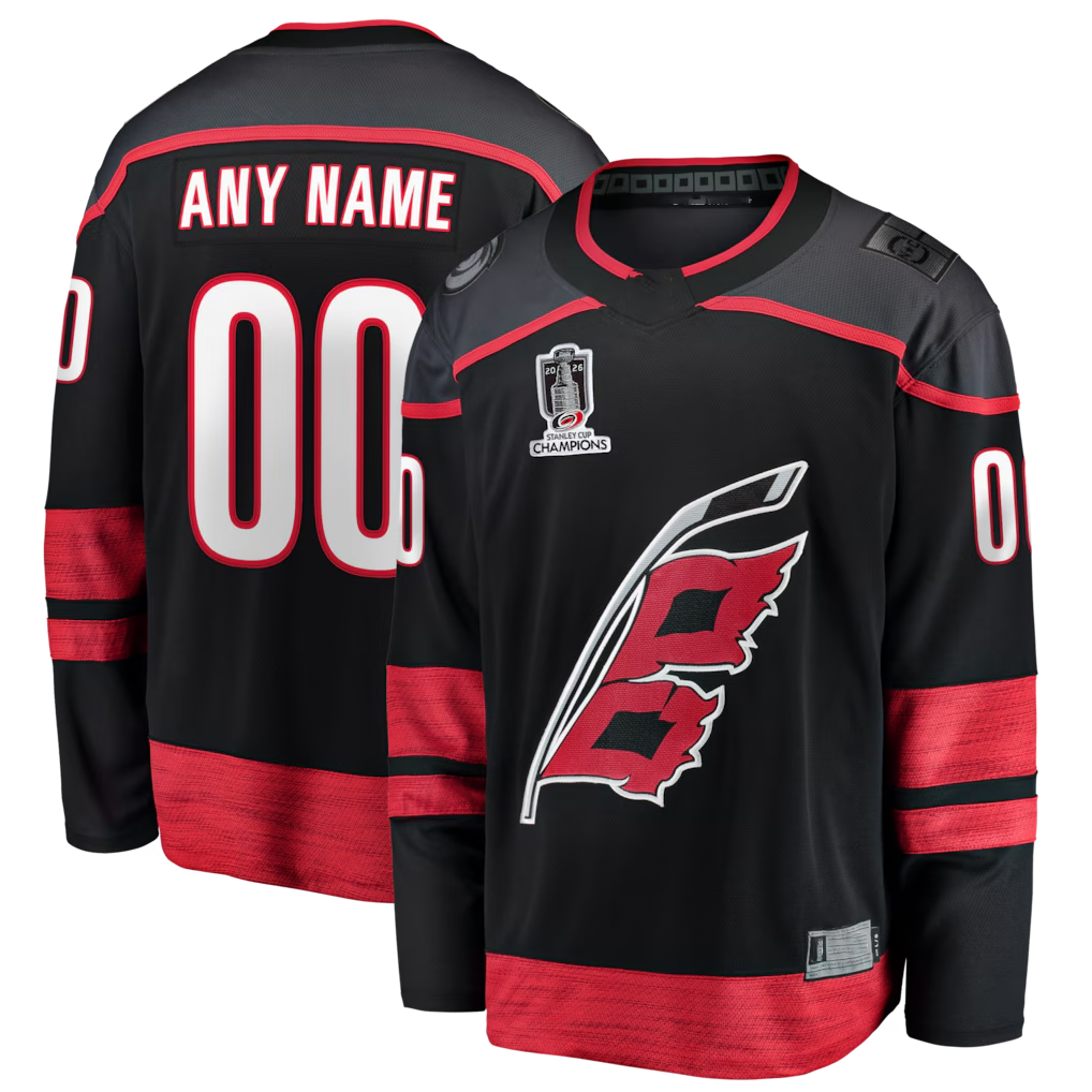 Blackjersey Custom C.Hurricanes Black 2026 Stanley Cup Champions Home Breakaway Custom Stitched Jerseys