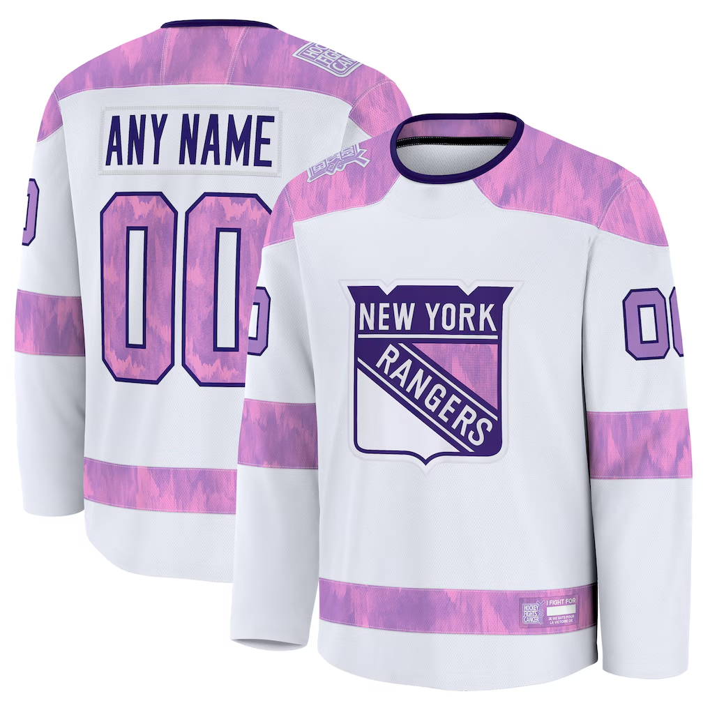 Blackjersey Custom NY.Rangers White 2024 Hockey Fights Cancer Practice Jerseys