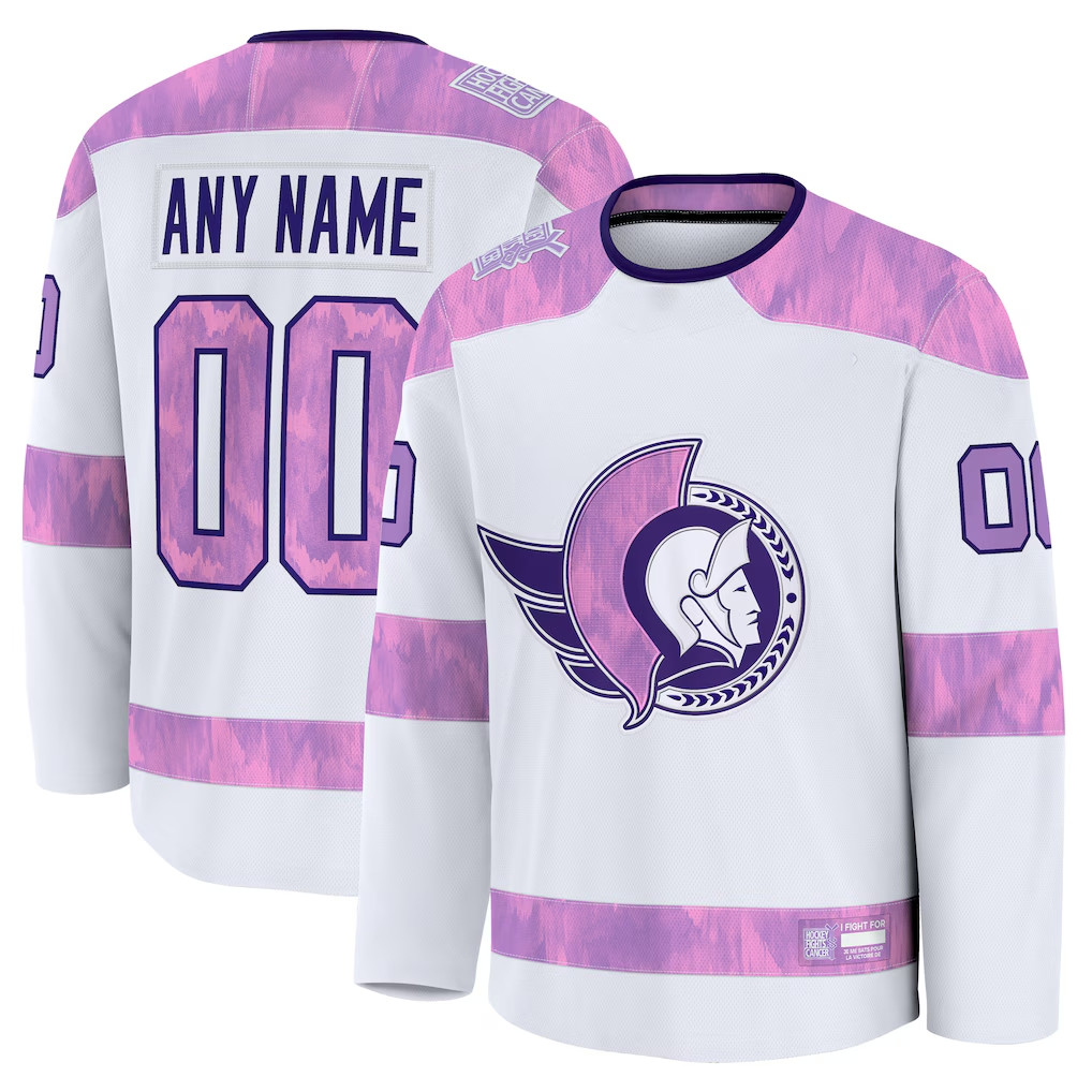 Blackjersey Custom O.Senators White 2024 Hockey Fights Cancer Practice Jerseys