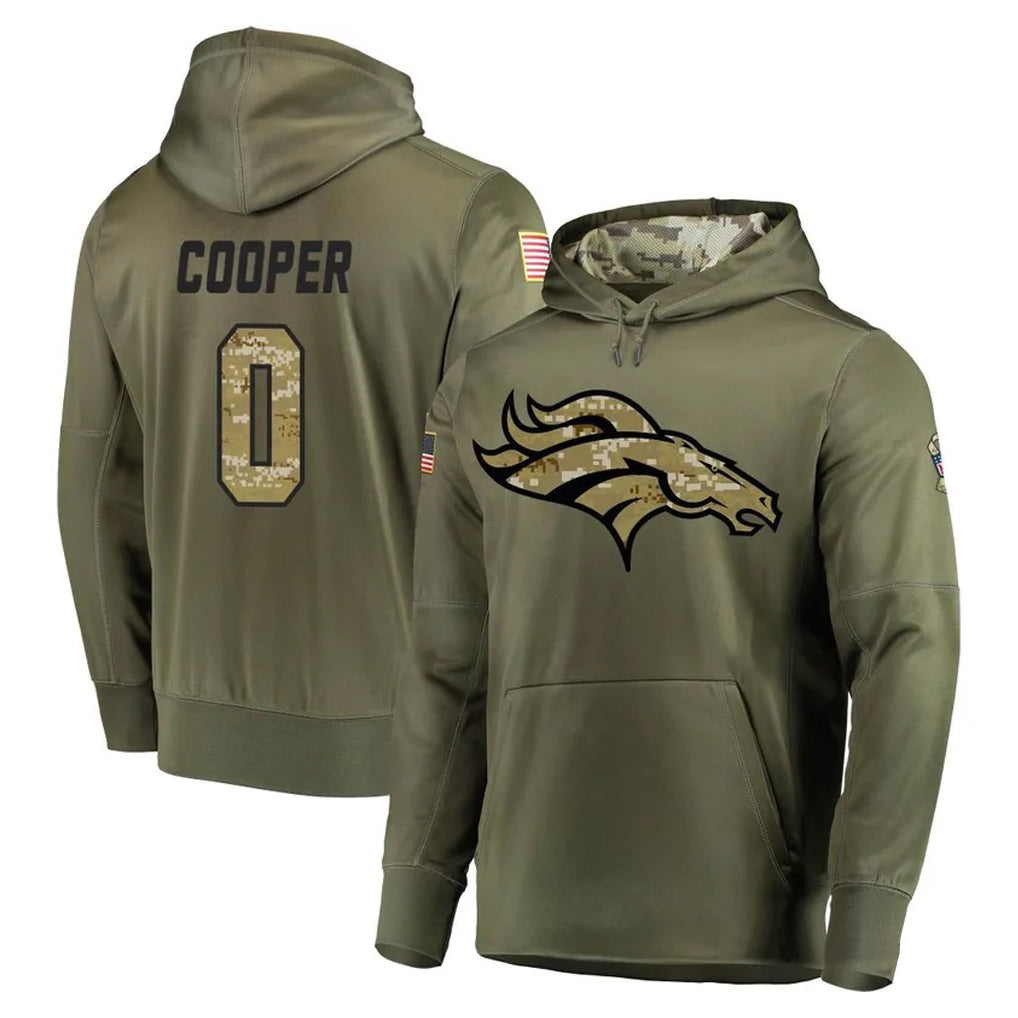 Blackjersey D.Broncos #0 Jonathon Cooper Player Olive Salute to Service Pullover Hoodies Home Game Stitched Jerseys