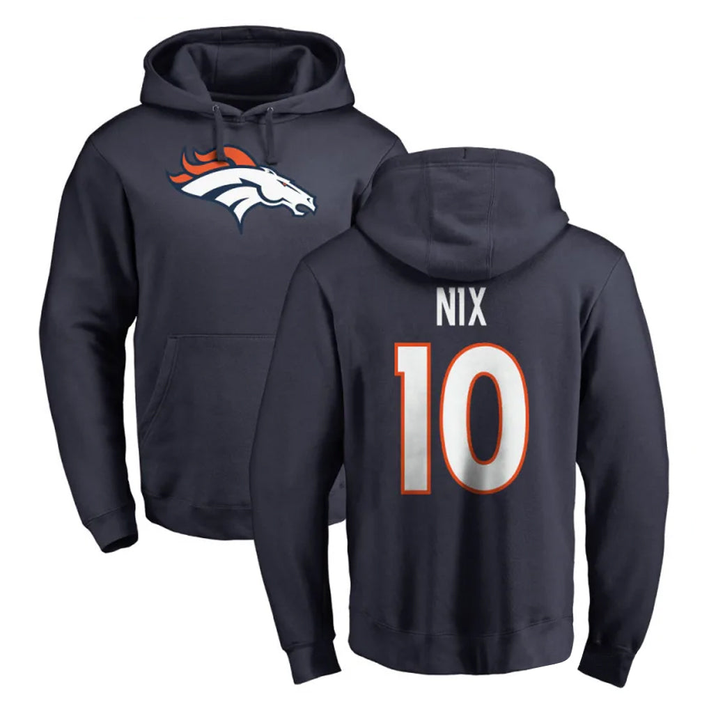 Blackjersey D.Broncos #10 Bo Nix Player Navy Pullover Hoodie Limited Stitched Jerseys