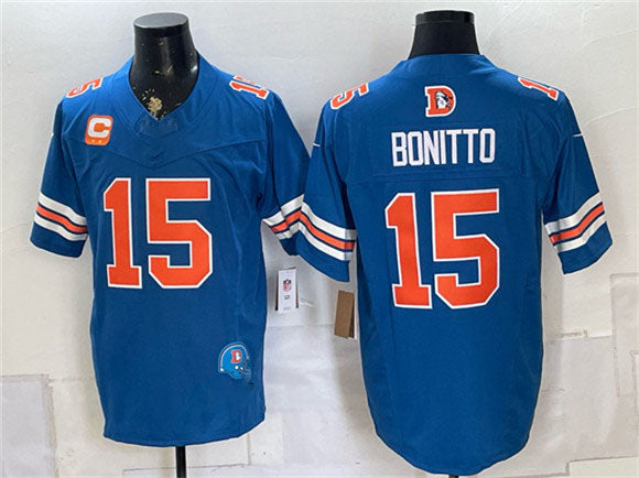 Blackjersey D.Broncos #15 Nik Bonitto Blue F.U.S.E. With 2-Star C Patch Throwback Vapor Limited Football Stitched Jersey