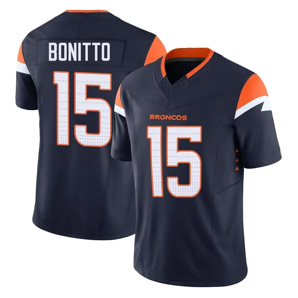 Blackjersey D.Broncos #15 Nik Bonitto Player Navy Limited Vapor F.U.S.E. Home Game Stitched Jerseys