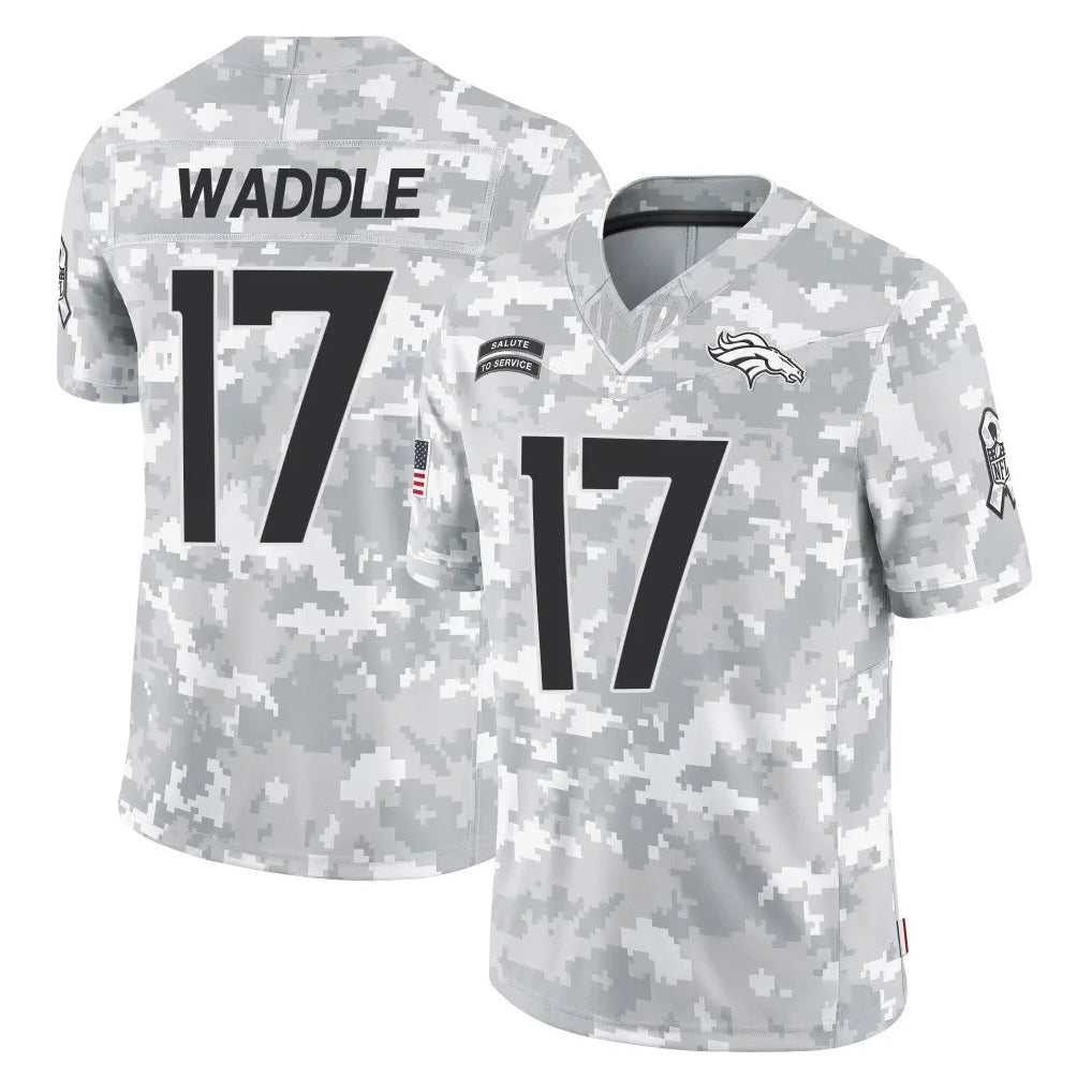 Blackjersey D.Broncos #17 Jaylen Waddle Player Arctic Camo Salute To Service Limited Stitched Jerseys