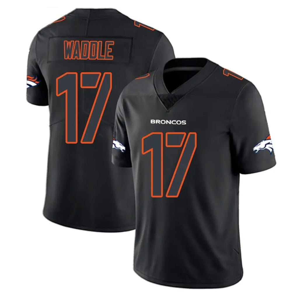Blackjersey D.Broncos #17 Jaylen Waddle Player Black Impact Limited Game Stitched Jerseys