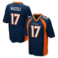 Blackjersey D.Broncos #17 Jaylen Waddle Player Navy Game Stitched Jerseys