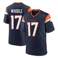 Blackjersey D.Broncos #17 Jaylen Waddle Player Navy Home Game Stitched Jerseys