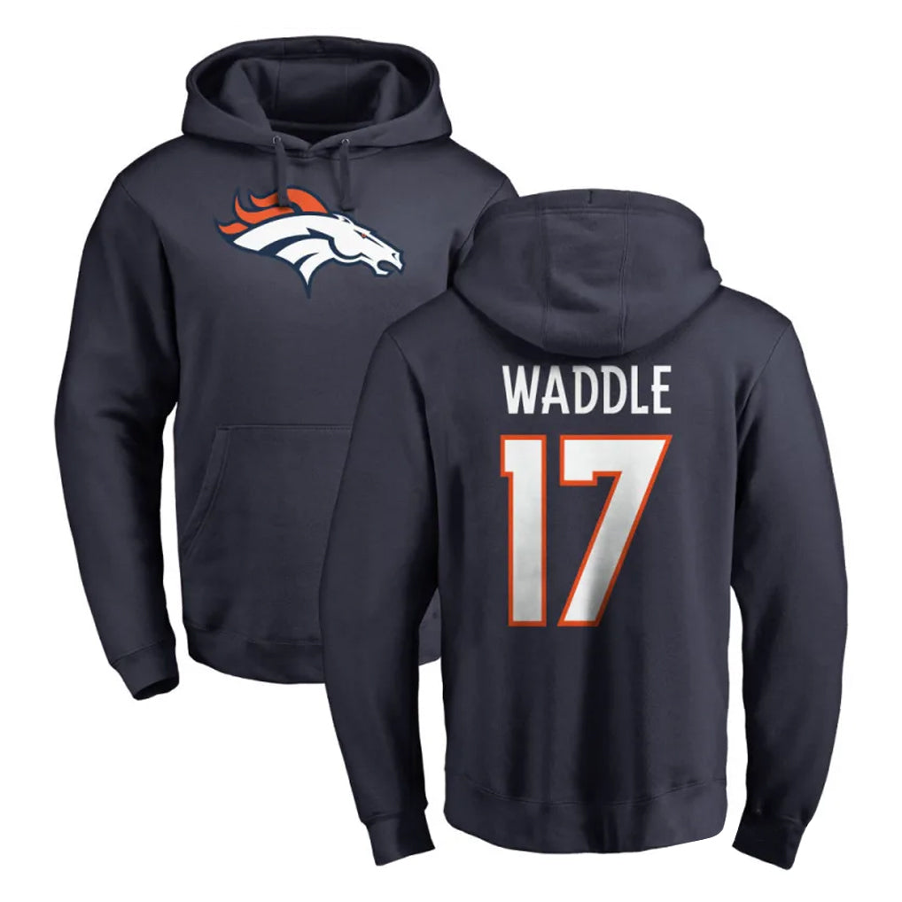 Blackjersey D.Broncos #17 Jaylen Waddle Player Navy Pullover Hoodie Limited Stitched Jerseys