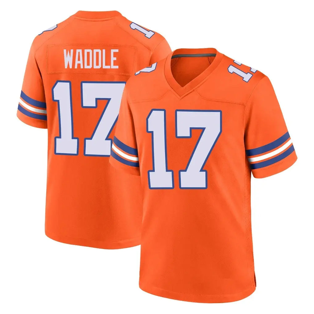 Blackjersey D.Broncos #17 Jaylen Waddle Player Orange Alternate Collection Throwback Game Stitched Jerseys