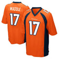 Blackjersey D.Broncos #17 Jaylen Waddle Player Orange Color Home Game Stitched Jerseys