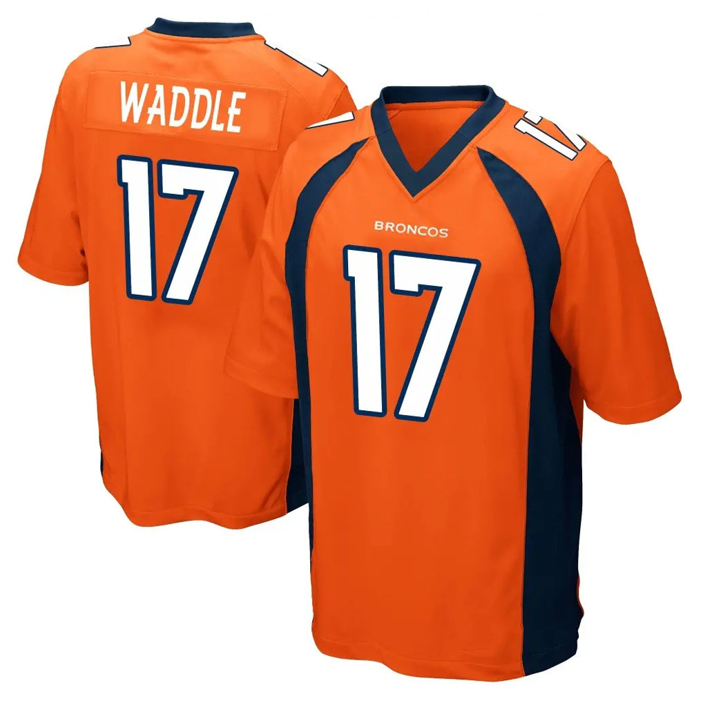 Blackjersey D.Broncos #17 Jaylen Waddle Player Orange Color Home Game Stitched Jerseys