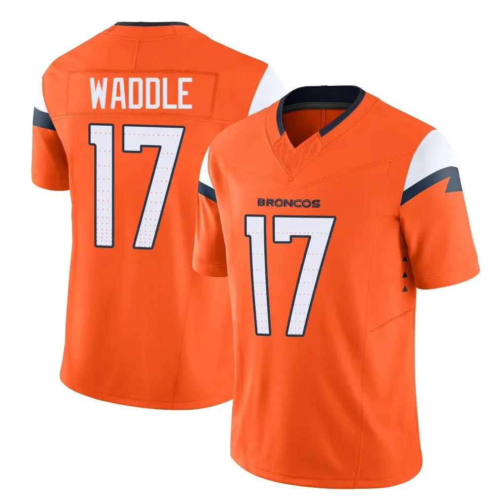 Blackjersey D.Broncos #17 Jaylen Waddle Player Orange Vapor F.U.S.E. Limited Home Game Stitched Jerseys