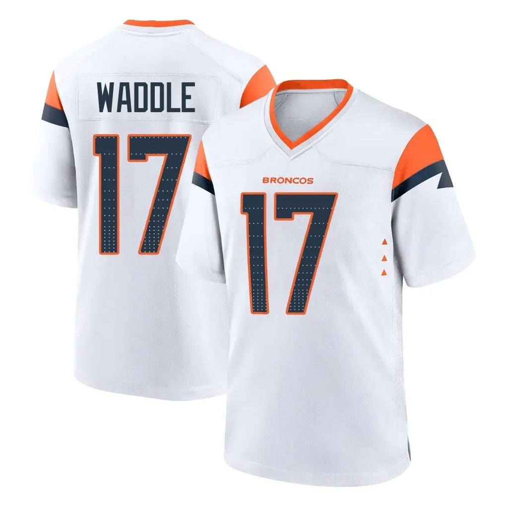Blackjersey D.Broncos #17 Jaylen Waddle Player White Home Game Stitched Jerseys