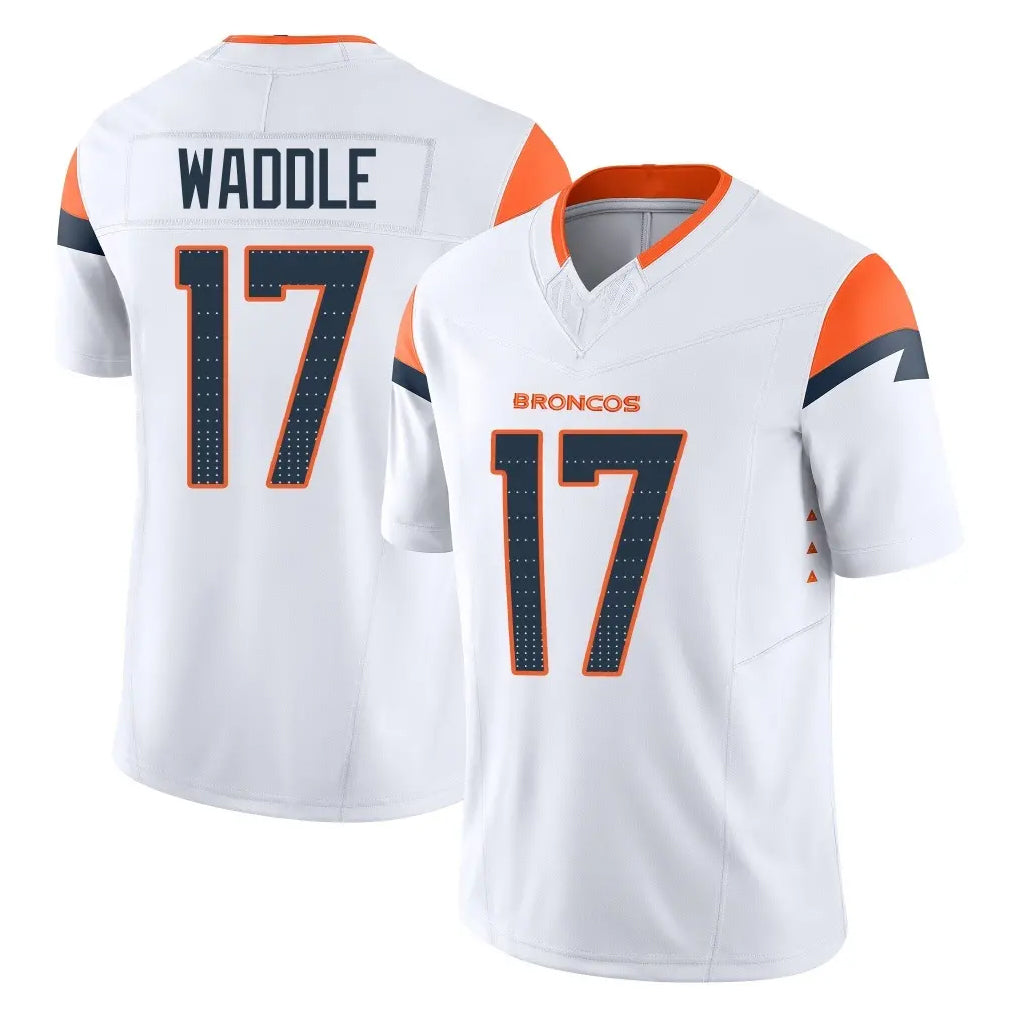 Blackjersey D.Broncos #17 Jaylen Waddle Player White Limited Vapor F.U.S.E. Home Game Stitched Jerseys