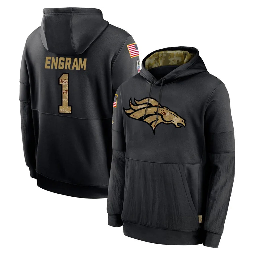 Blackjersey D.Broncos #1 Evan Engram Player Black Salute to Service Pullover Hoodies Limited Stitched Jerseys