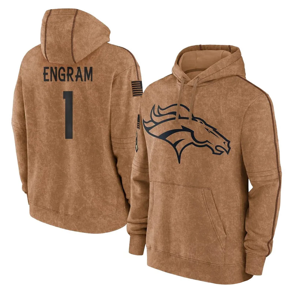 Blackjersey D.Broncos #1 Evan Engram Player Brown Salute to Service Hoodies Limited Game Stitched Jerseys