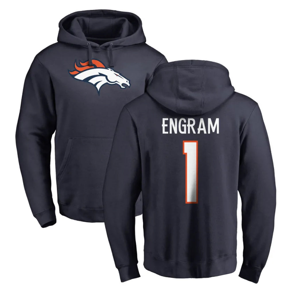 Blackjersey D.Broncos #1 Evan Engram Player Navy Pullover Hoodie Limited Stitched Jerseys