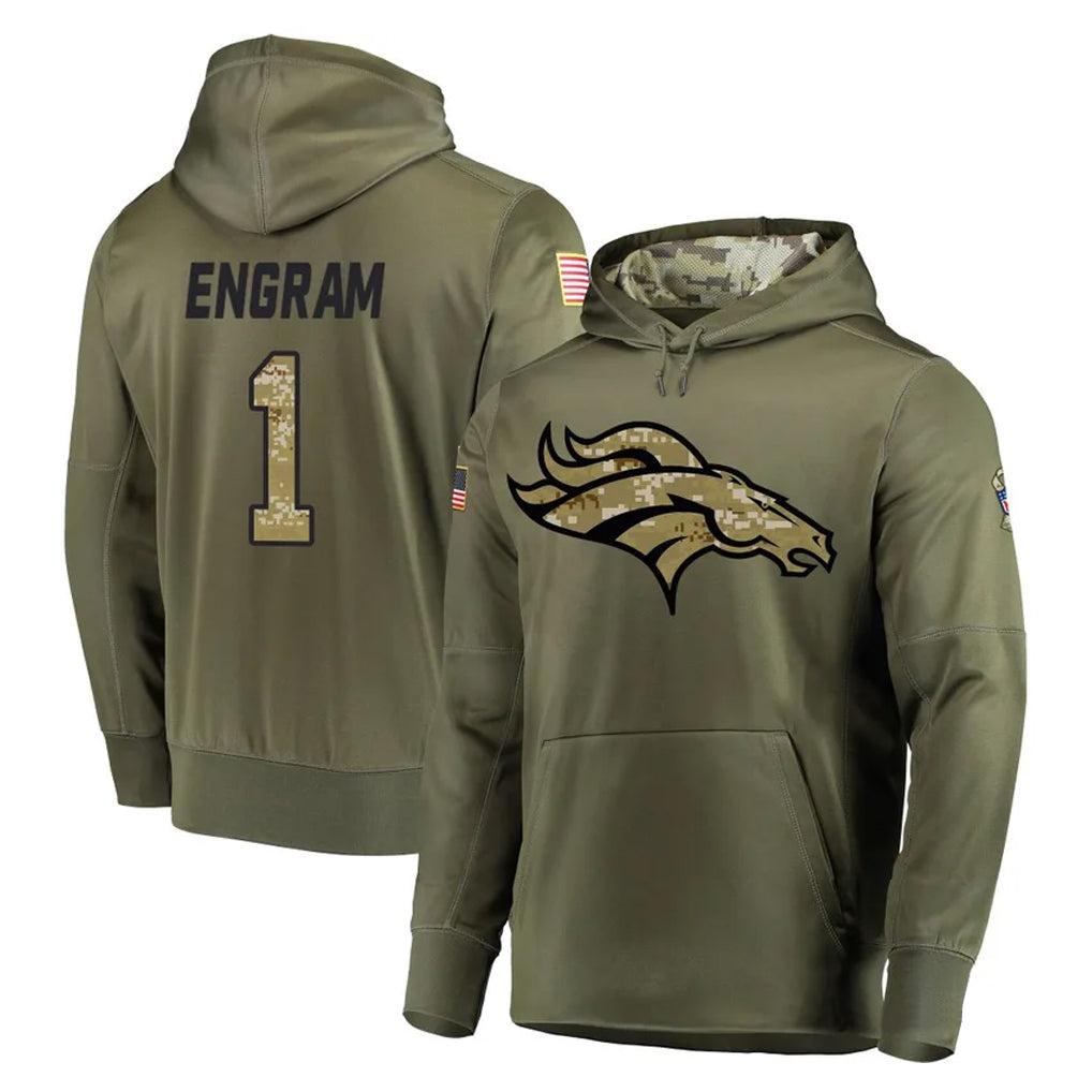 Blackjersey D.Broncos #1 Evan Engram Player Olive Salute to Service Pullover Hoodies Home Game Stitched Jerseys