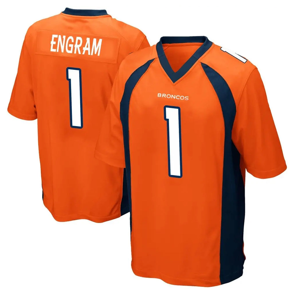 Blackjersey D.Broncos #1 Evan Engram Player Orange Color Home Game Stitched Jerseys