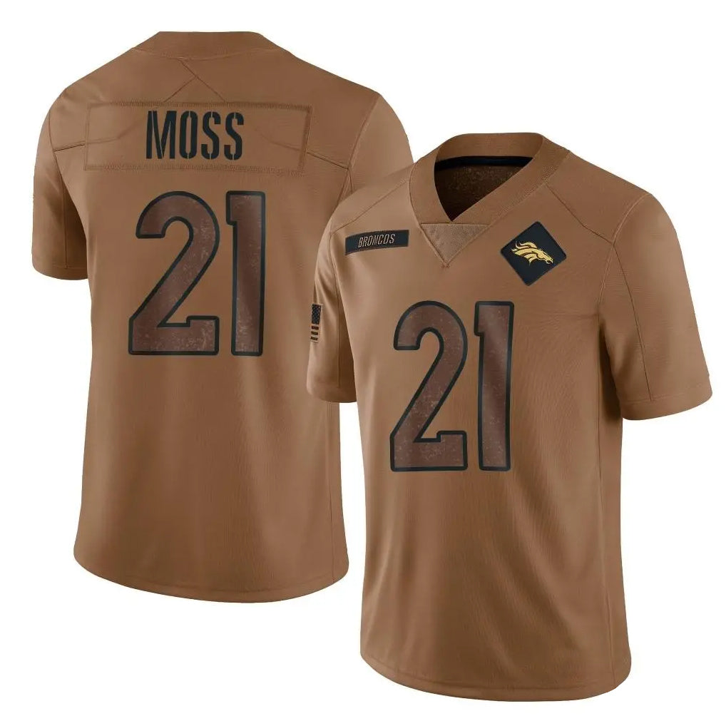Blackjersey D.Broncos #21 Riley Moss Player Brown Salute To Service Limited Stitched Jerseys