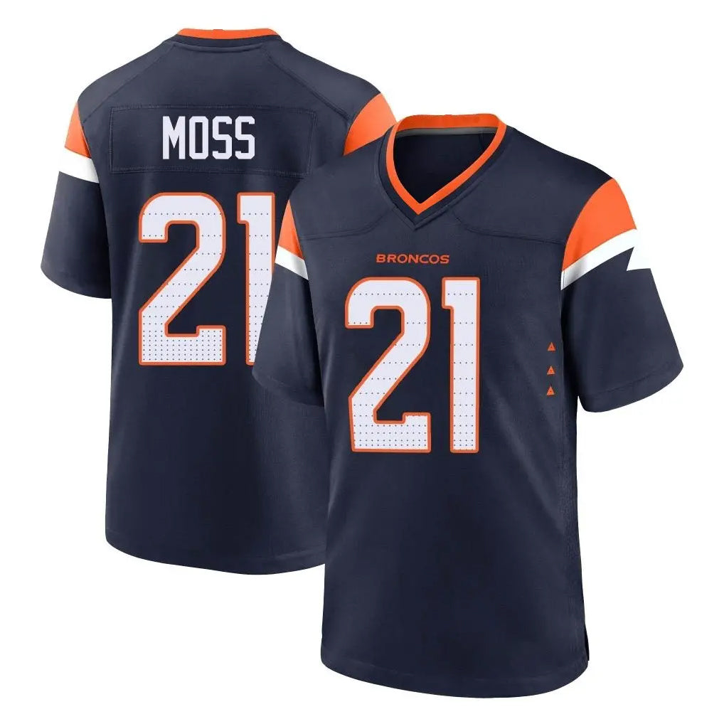 Blackjersey D.Broncos #21 Riley Moss Player Navy Home Game Stitched Jerseys