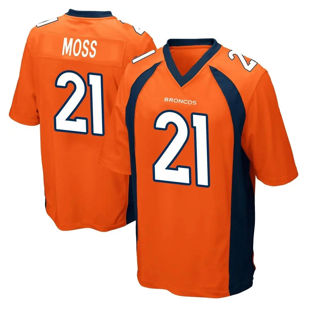 Blackjersey D.Broncos #21 Riley Moss Player Orange Color Home Game Stitched Jerseys
