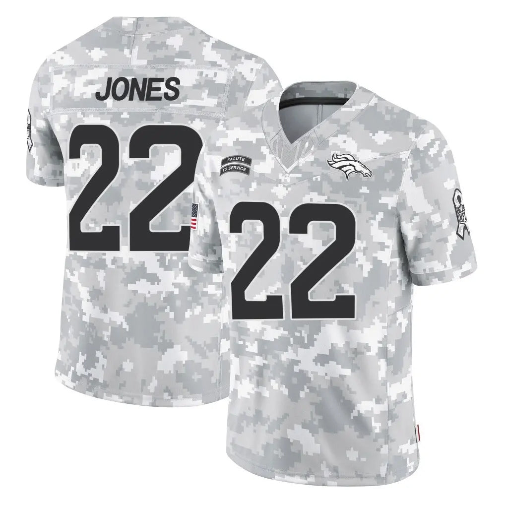 Blackjersey D.Broncos #22 Brandon Jones Player Arctic Camo Salute To Service Limited Stitched Jerseys