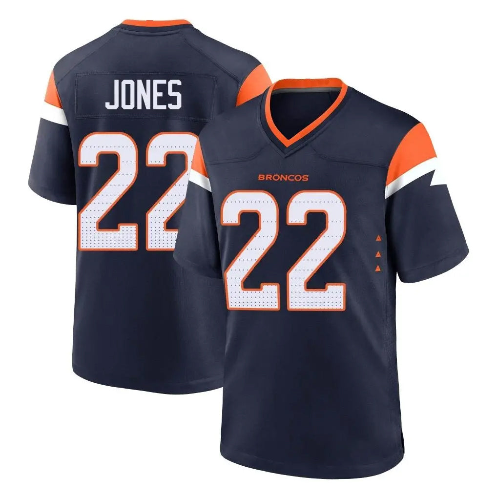 Blackjersey D.Broncos #22 Brandon Jones Player Navy Home Game Stitched Jerseys