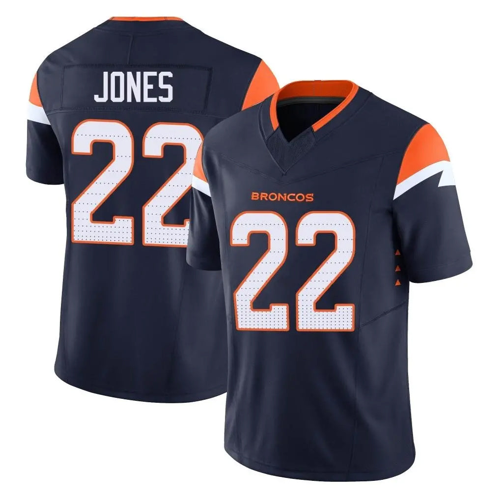Blackjersey D.Broncos #22 Brandon Jones Player Navy Limited Vapor F.U.S.E. Home Game Stitched Jerseys