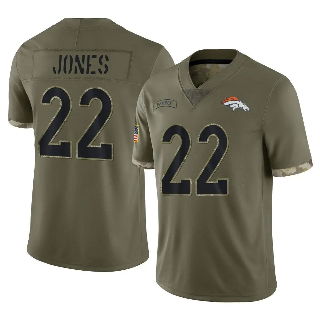 Blackjersey D.Broncos #22 Brandon Jones Player Olive Salute To Service Limited Stitched Jerseys