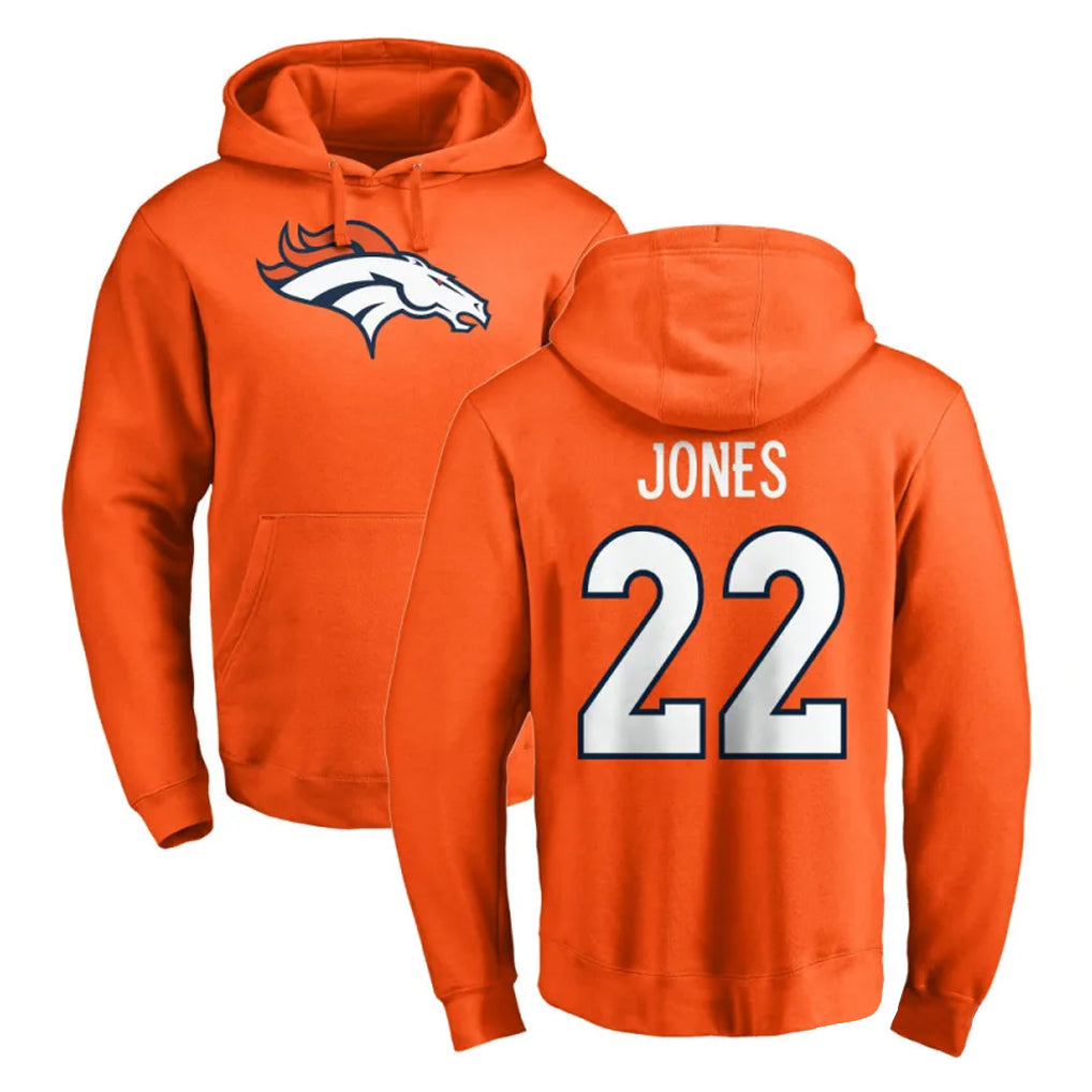 Blackjersey D.Broncos #22 Brandon Jones Player Orange Pullover Hoodie Limited Stitched Jerseys